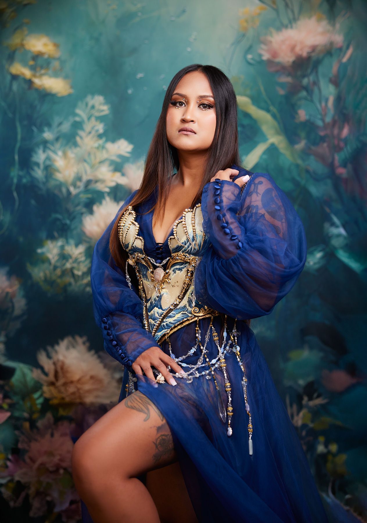 Ocean muse in blue gown
